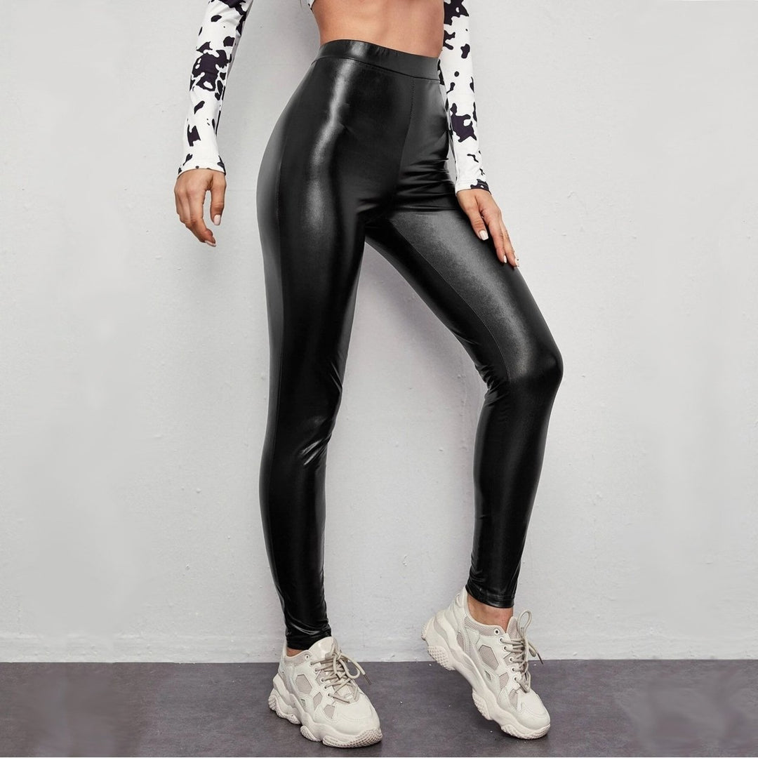 leather pants womens high waist large size stretch slim slimming feet leggings Image 1