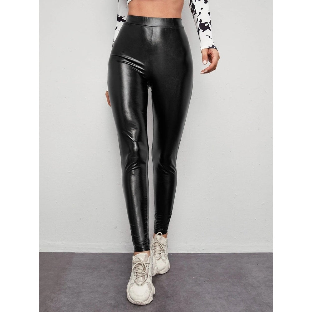 leather pants womens high waist large size stretch slim slimming feet leggings Image 2