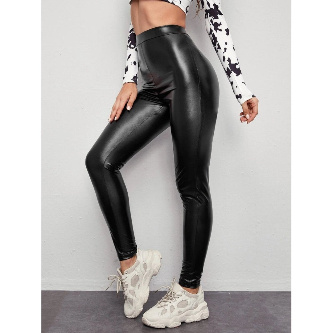 leather pants womens high waist large size stretch slim slimming feet leggings Image 3