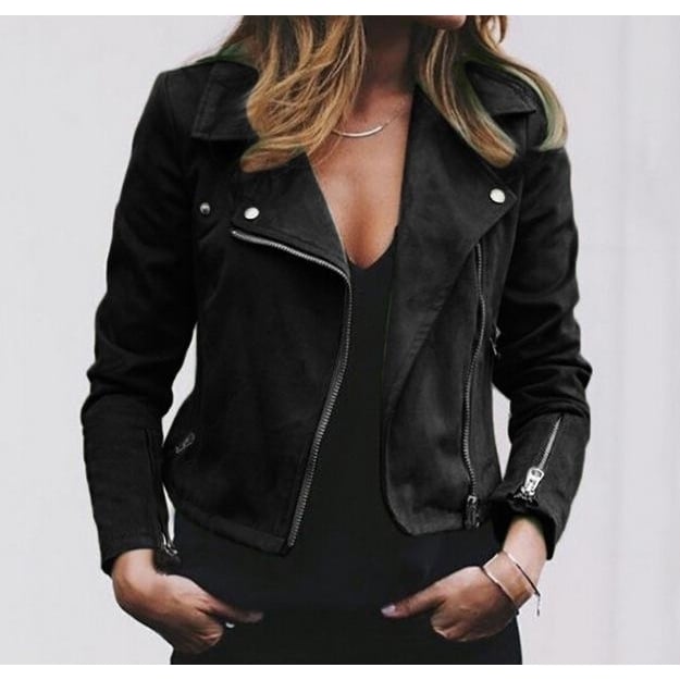 Lapel Zipper Leather Fashion Cardigan Jacket Coat Image 2