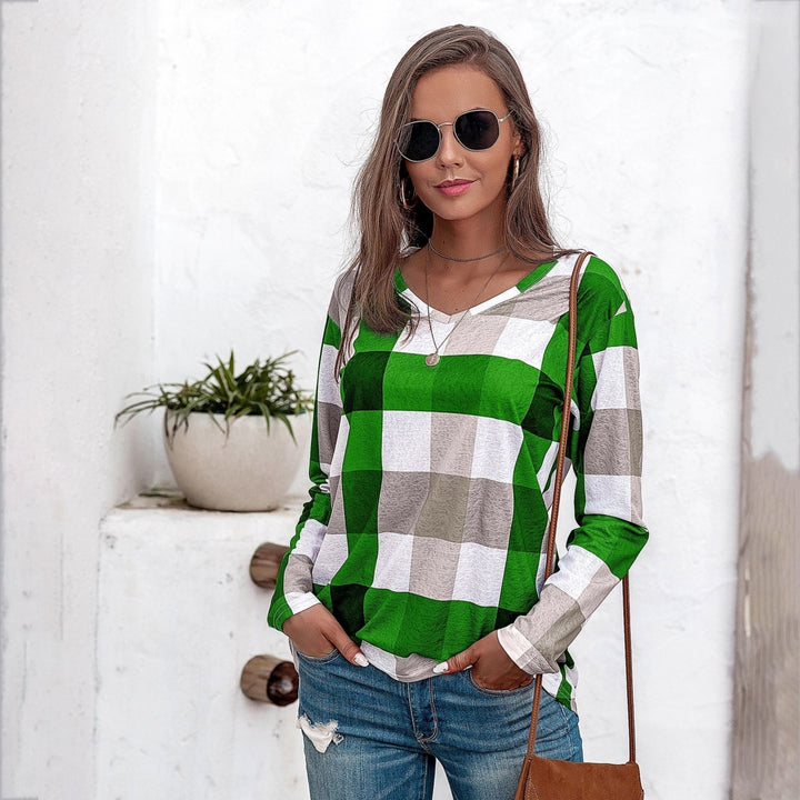 Long Sleeve Grid Shirt Top Blouse Image 4