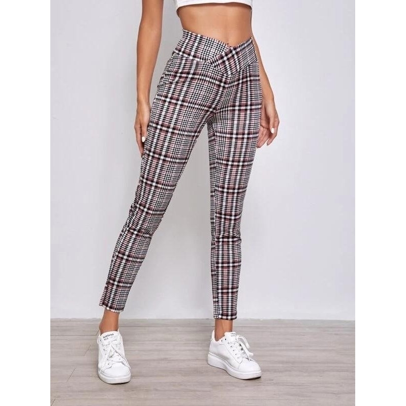 Plaid Overlap Waistband Pants Image 3