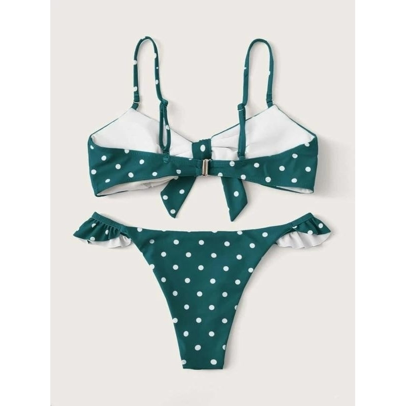 Polka Dot Knot Front Tanga Bikini Swimsuit Image 2