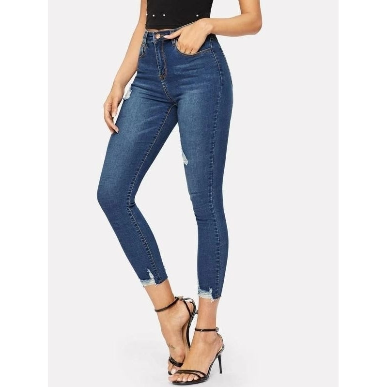 Ripped Frayed Hem Ankle Jeggings Pants Trousers Jeans Image 3