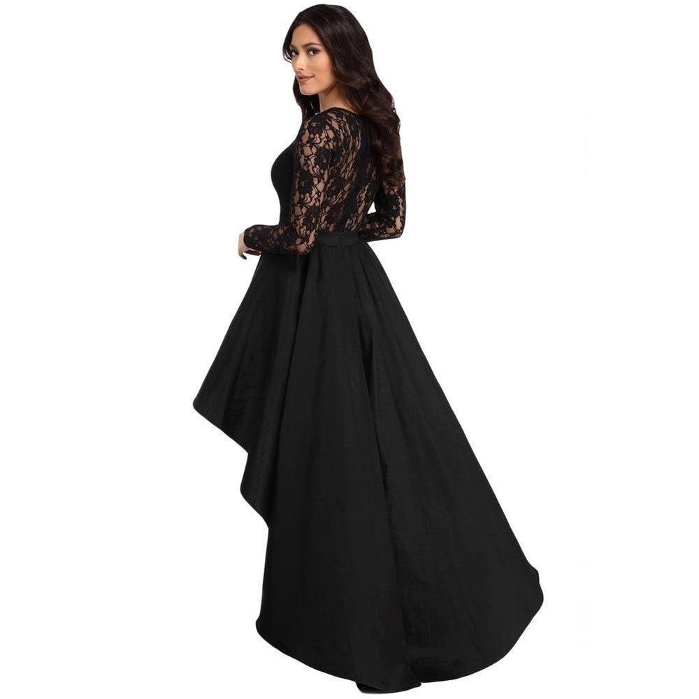 Round Neck Long Sleeve Lace Satin Party Dress Image 2