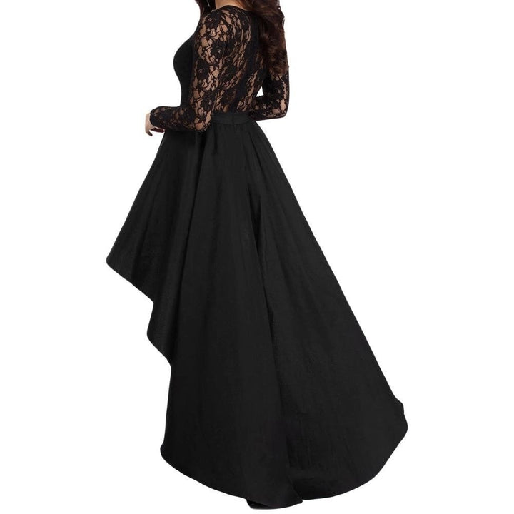 Round Neck Long Sleeve Lace Satin Party Dress Image 4