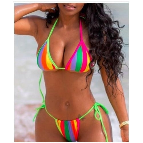 Sexy Rainbow Halter Swimsuit Bikini Set Swimsuit Swimwear Image 2