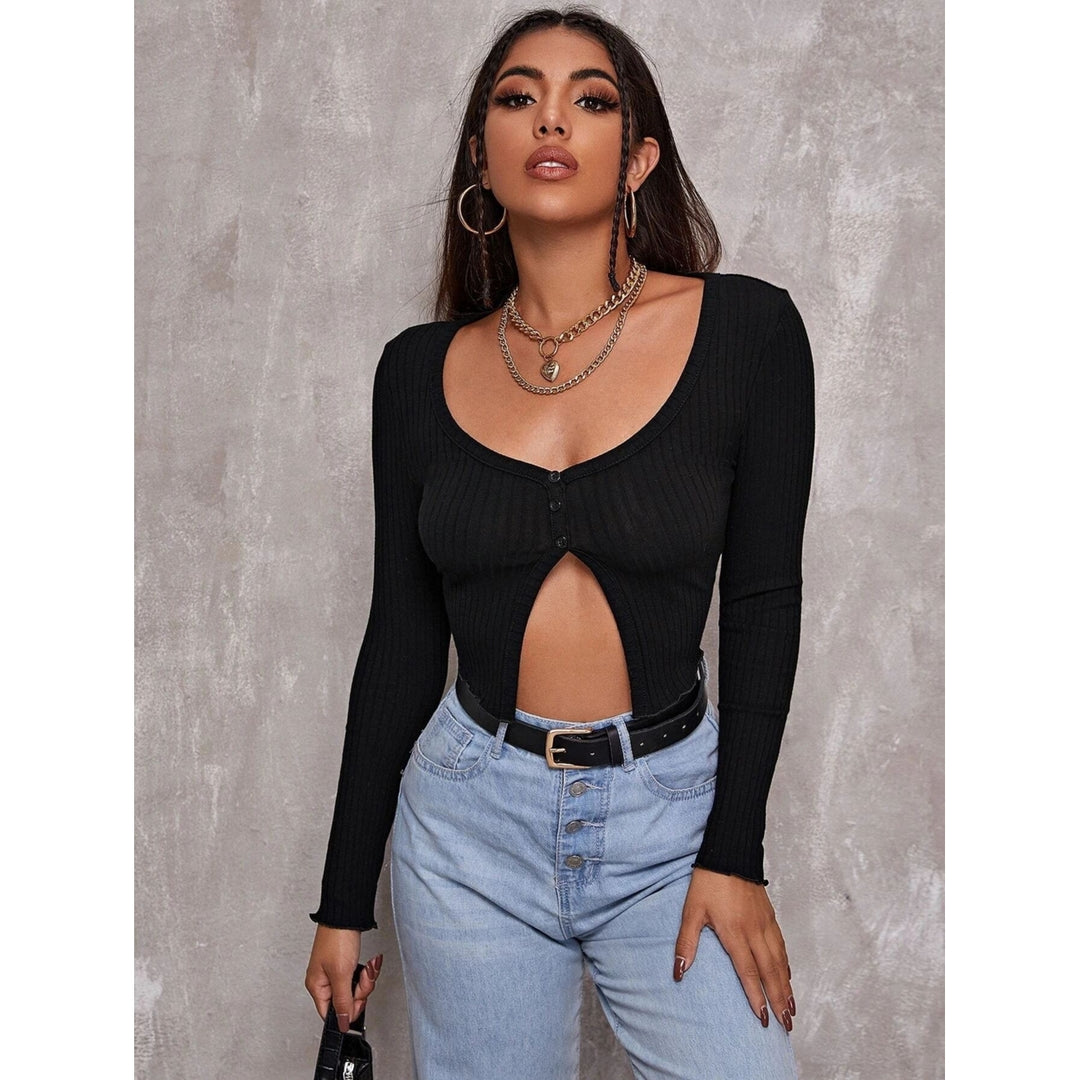 short-sleeved cropped cardigan top sexy lace-up knitted T-shirt Image 2