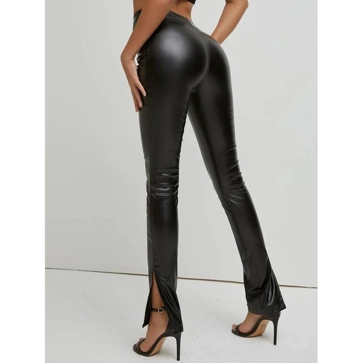 Slit Hem PU Leather Skinny Pants Image 2