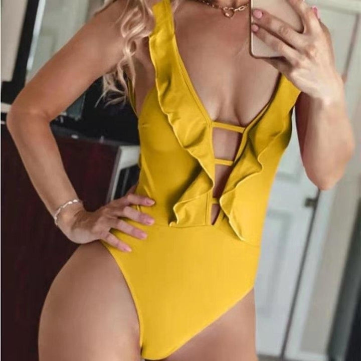 solid color ruffled multi-rope ladies one-piece swimwear Image 3