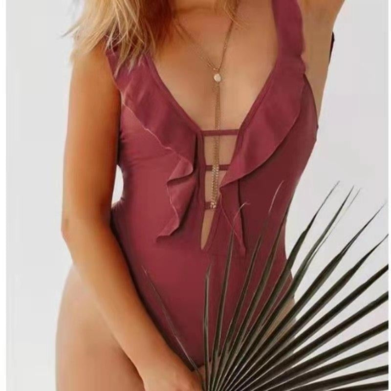 solid color ruffled multi-rope ladies one-piece swimwear Image 4