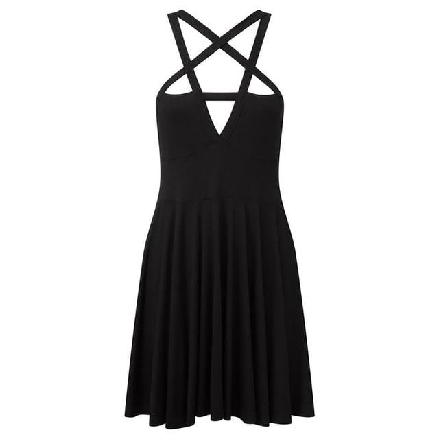 Strap Gothic Dress Women Slim Sexy A-Line Dark Sleeveless Summer Dresses Image 2