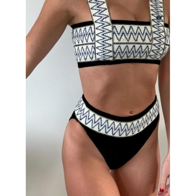 stripe High Waist Beach Bikini Set Swimsuit Swimwear Image 2