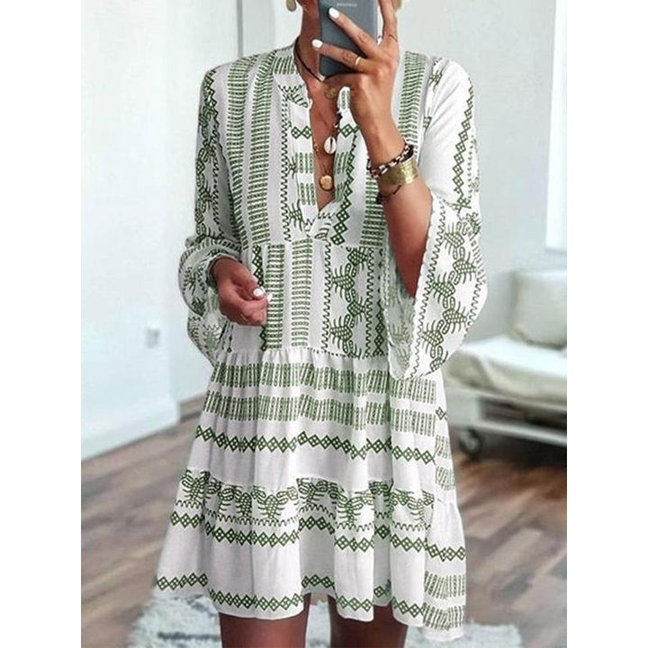 Striped Print Bohemian Long Sleeve Dress Image 2