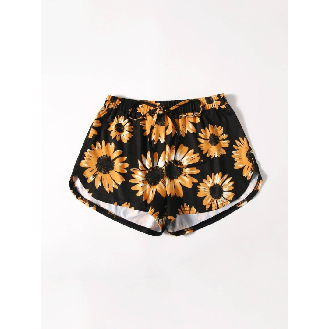 Sunflower Print Tie Front Shorts Image 3