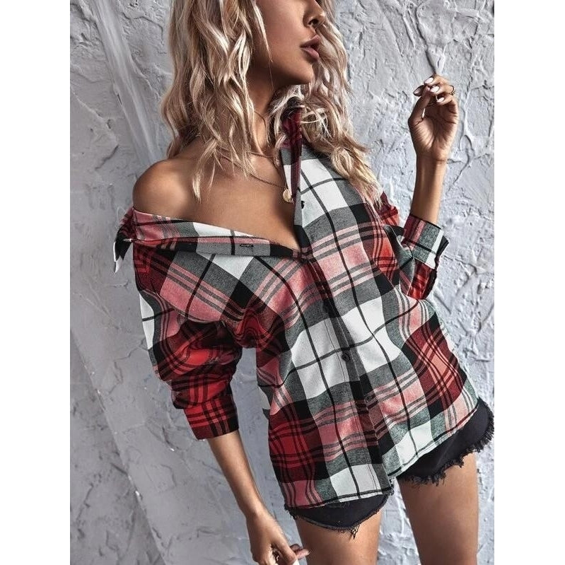 Tartan Plaid Button Up Longline Blouse Image 3