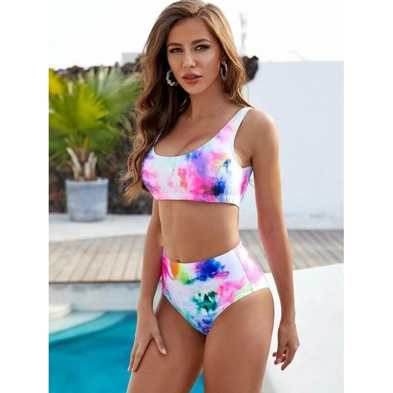 Tie Dye High Waisted Bikini Swimsuit Image 4