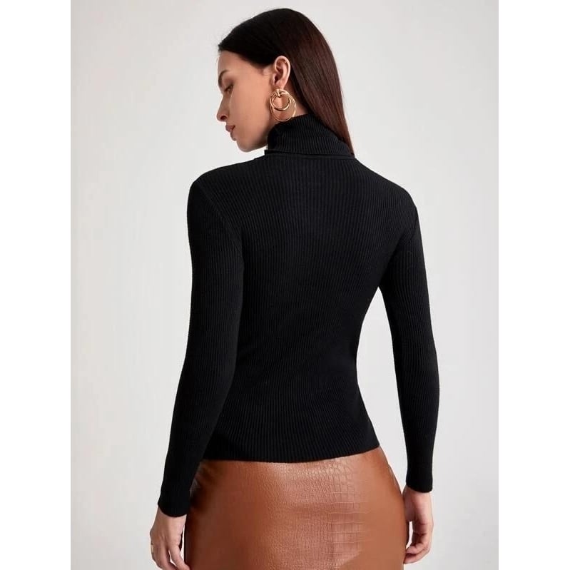 Turtleneck Ribbed Knit Sweater Image 4