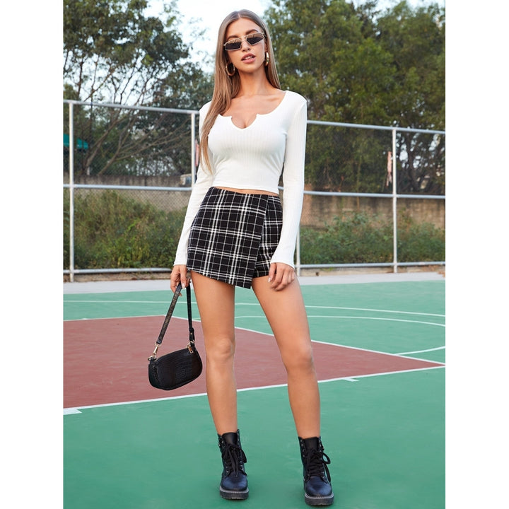 Zipper Side Plaid Skort Image 3