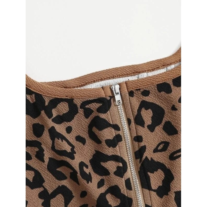 Zip Back Tape Asymmetrical Hem Leopard Tank Top Image 3