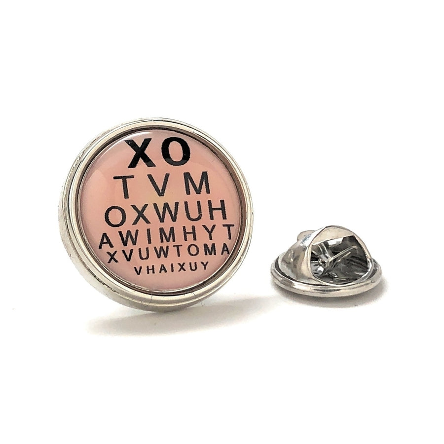 Lapel Pin Eye Doctor Eye Chart Pin Tie Pin Round Silver Rhodium Plated Pin Gift for Eye Dr. Eye Chart Image 1