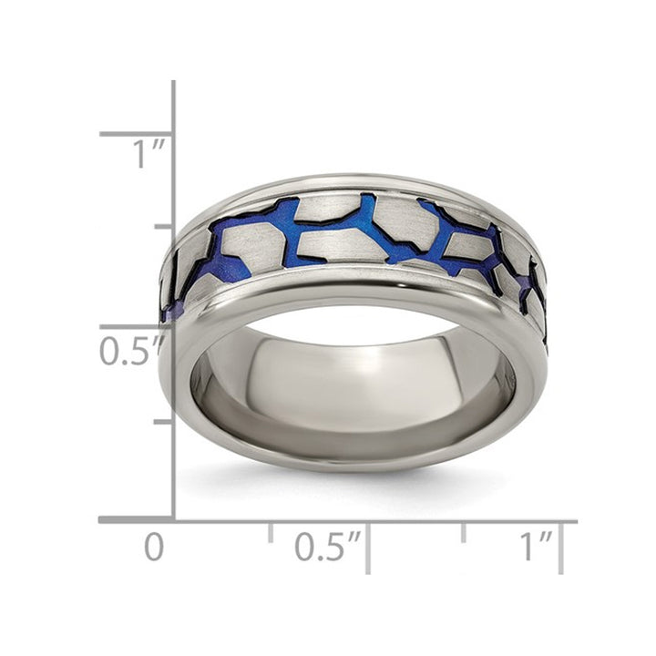 Mens Titanuim Blue Adonized Double Grove 9m Band Ring Image 3