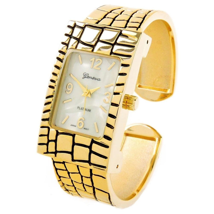 Gold Croc Style Band Rectangle Bangle Cuff Watch for Women Image 1