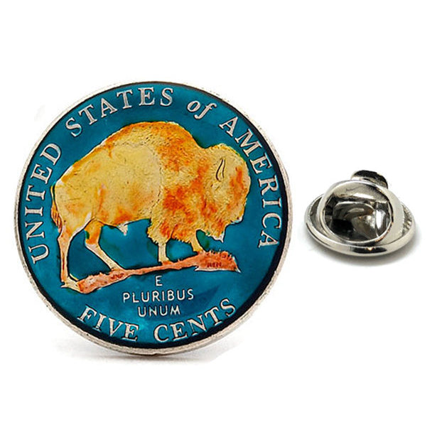 Blue Enamel Pin Buffalo Nickle Enamel Coin Lapel Pin Tie Tack Hand Painted Collector Pin Travel Souvenir Coin Keepsakes Image 1