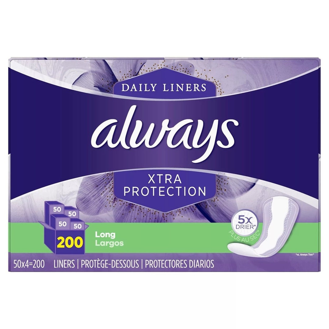 Always Anti-Bunch Xtra Protection Daily Liners Long Unscented (200 Count) Image 1