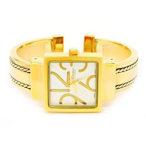 Gold Square Dial with Oversized Hours Stitch Style Bangle Cuff Watch for Women Image 2