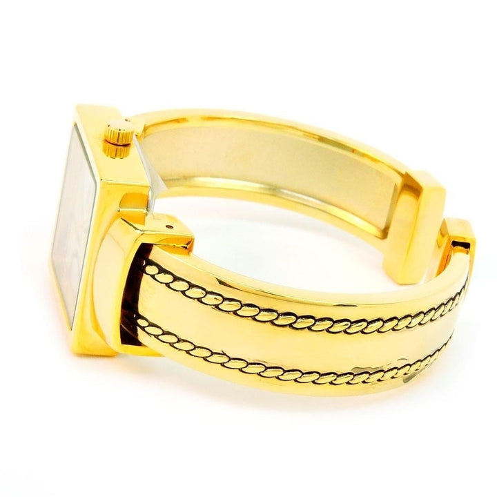 Gold Square Dial with Oversized Hours Stitch Style Bangle Cuff Watch for Women Image 3
