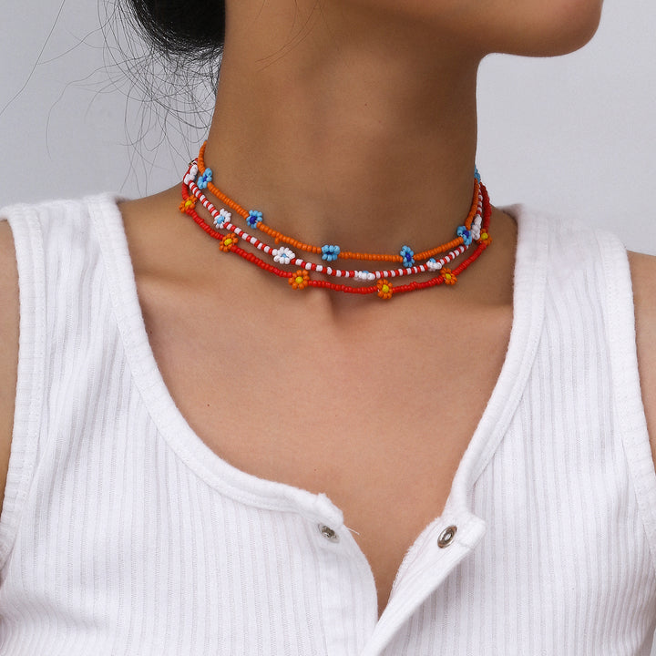 Dainty Colorful Seed Beaded Floral Choker Necklace Image 1