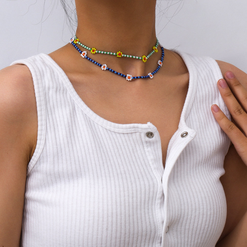 Dainty Colorful Seed Beaded Floral Choker Necklace Image 2