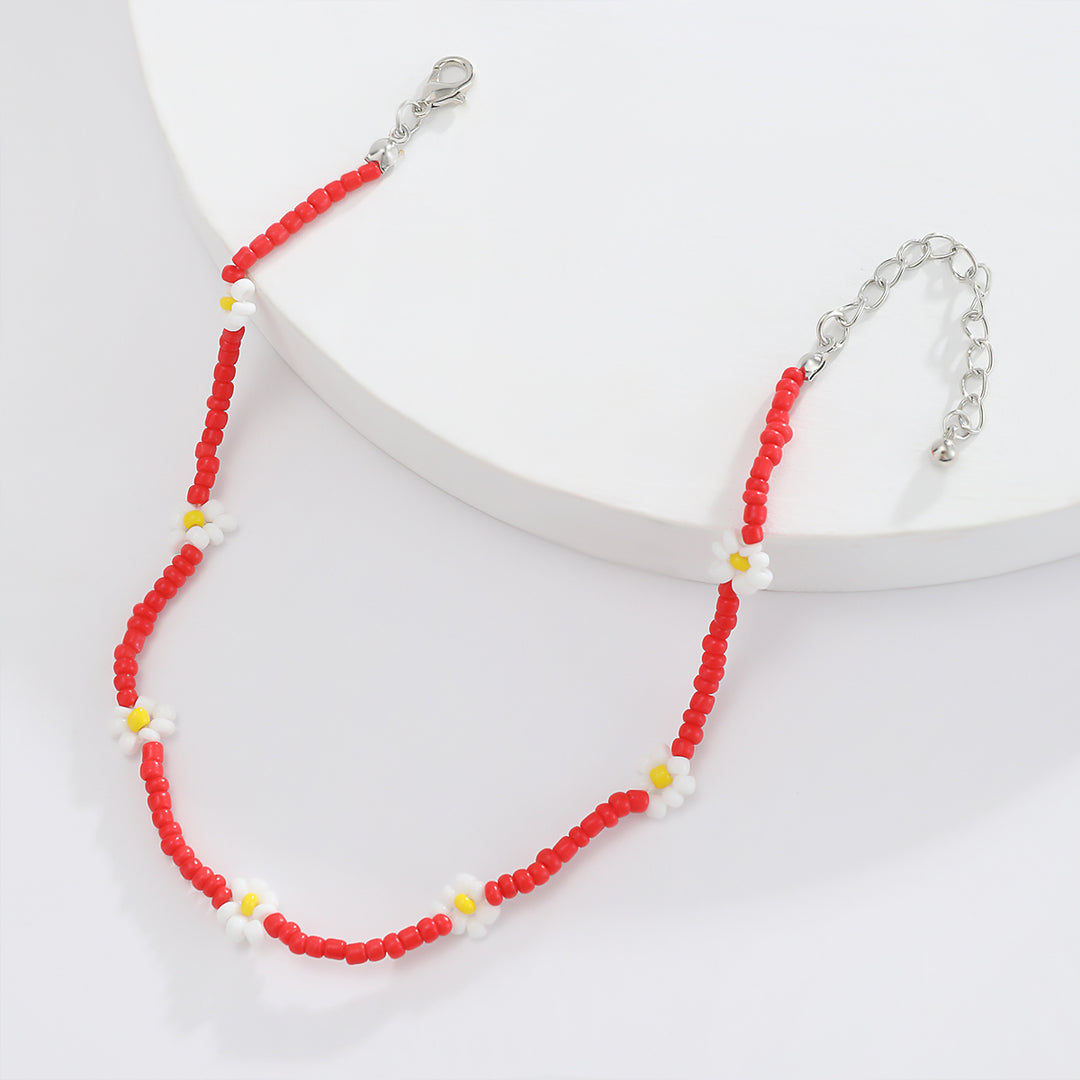 Minimalist Colorful Seed Beaded Floral Choker Necklace Image 1