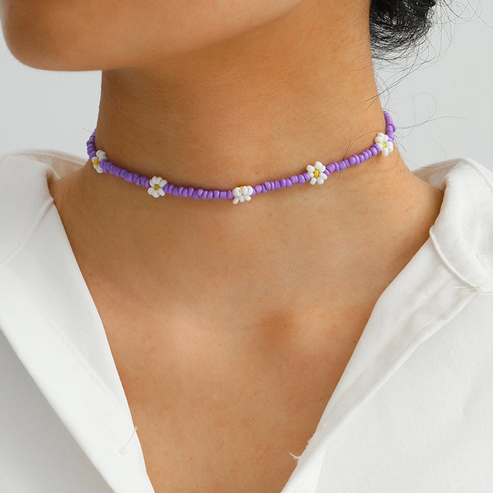 Minimalist Colorful Seed Beaded Floral Choker Necklace Image 1