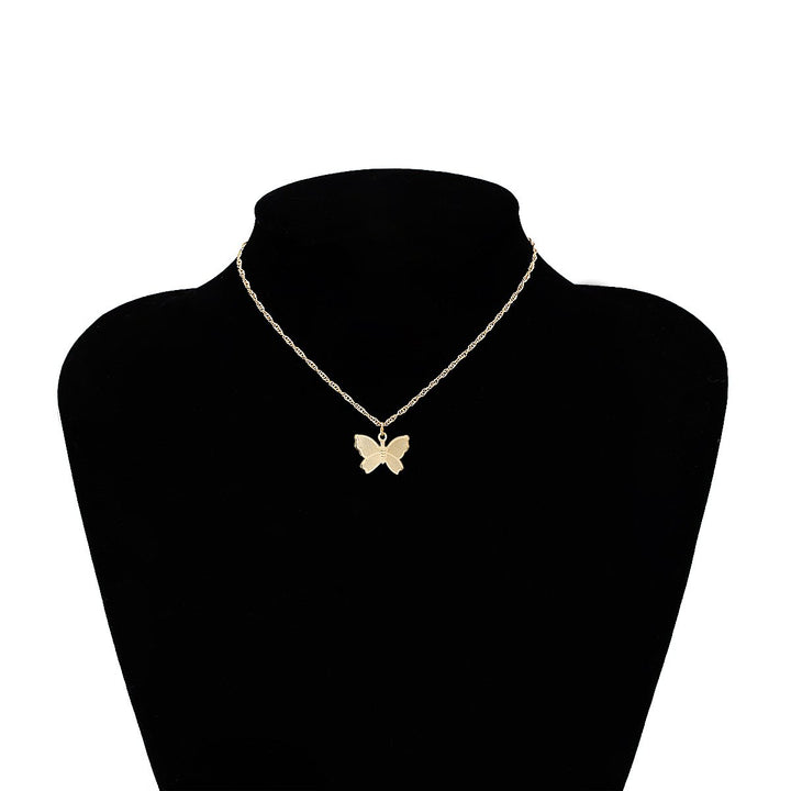 Dainty Gold Silver Tone Butterfly Pendant Choker Necklace Image 1