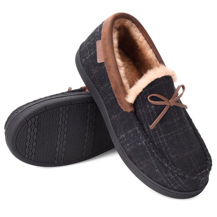 Mens Moccasin Slippers Faux faux Memory Foam Warm Indoor Outdoor Non-Slip Image 3