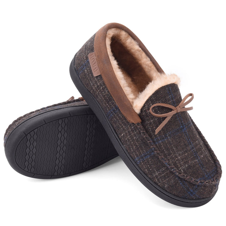 Mens Moccasin Slippers Faux faux Memory Foam Warm Indoor Outdoor Non-Slip Image 1