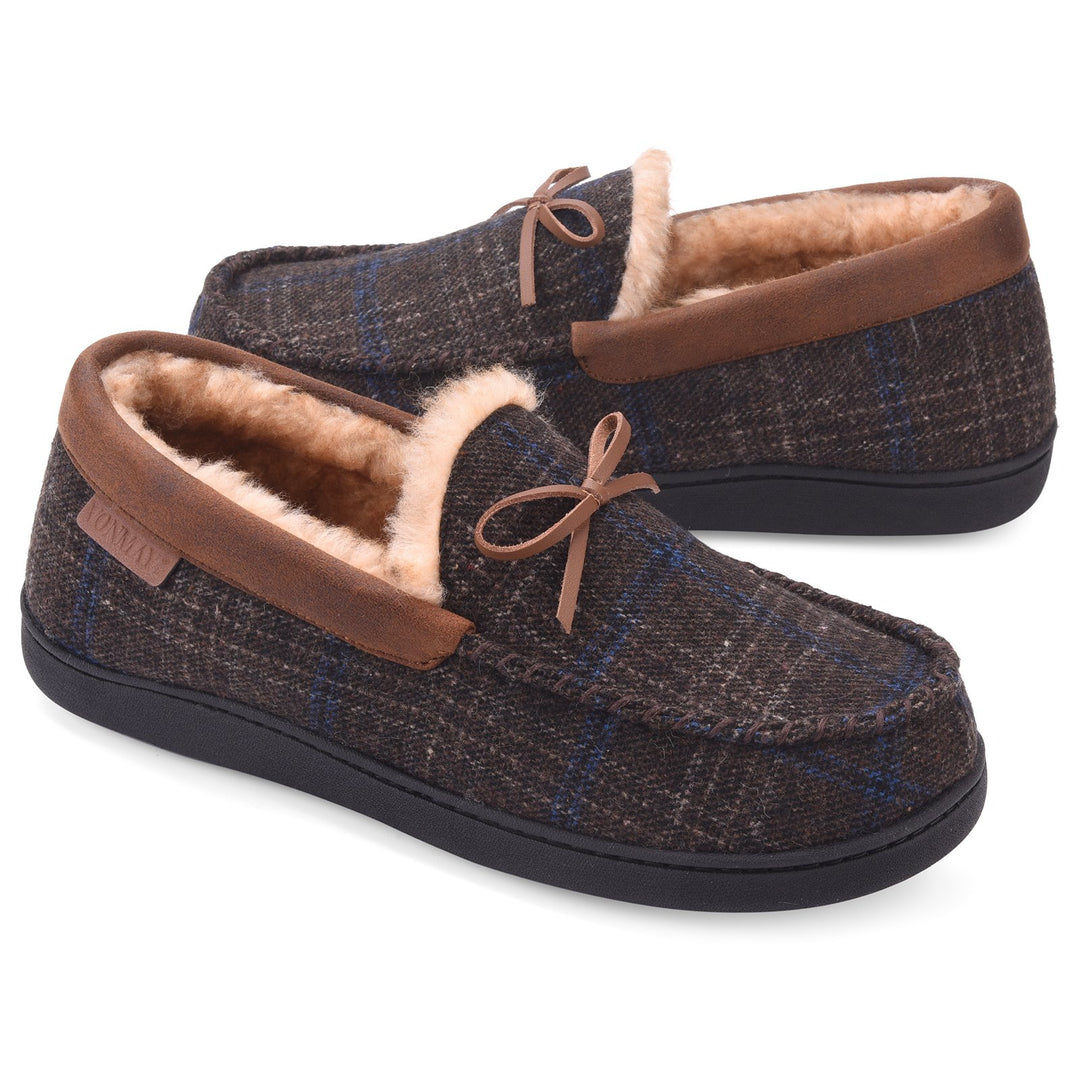 Mens Moccasin Slippers Faux faux Memory Foam Warm Indoor Outdoor Non-Slip Image 4