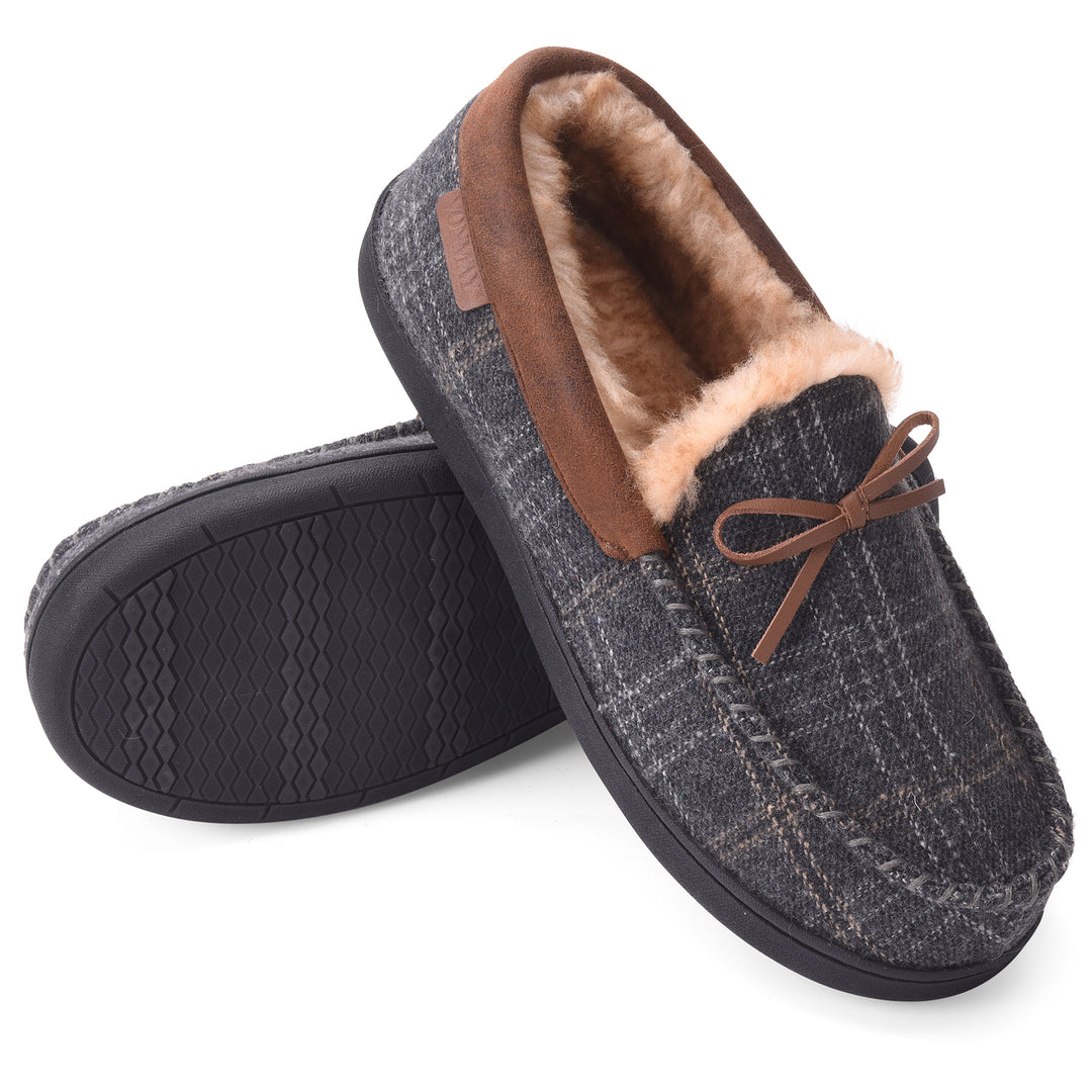 Mens Moccasin Slippers Faux faux Memory Foam Warm Indoor Outdoor Non-Slip Image 2