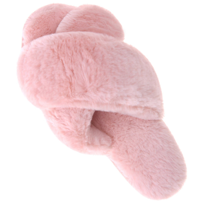 Fuzzy Slides for Women Cross Band Slip On Faux faux Open Toe Slippers with Soft Comfy Memory Foam Furry Non-Slip Cozy Image 4