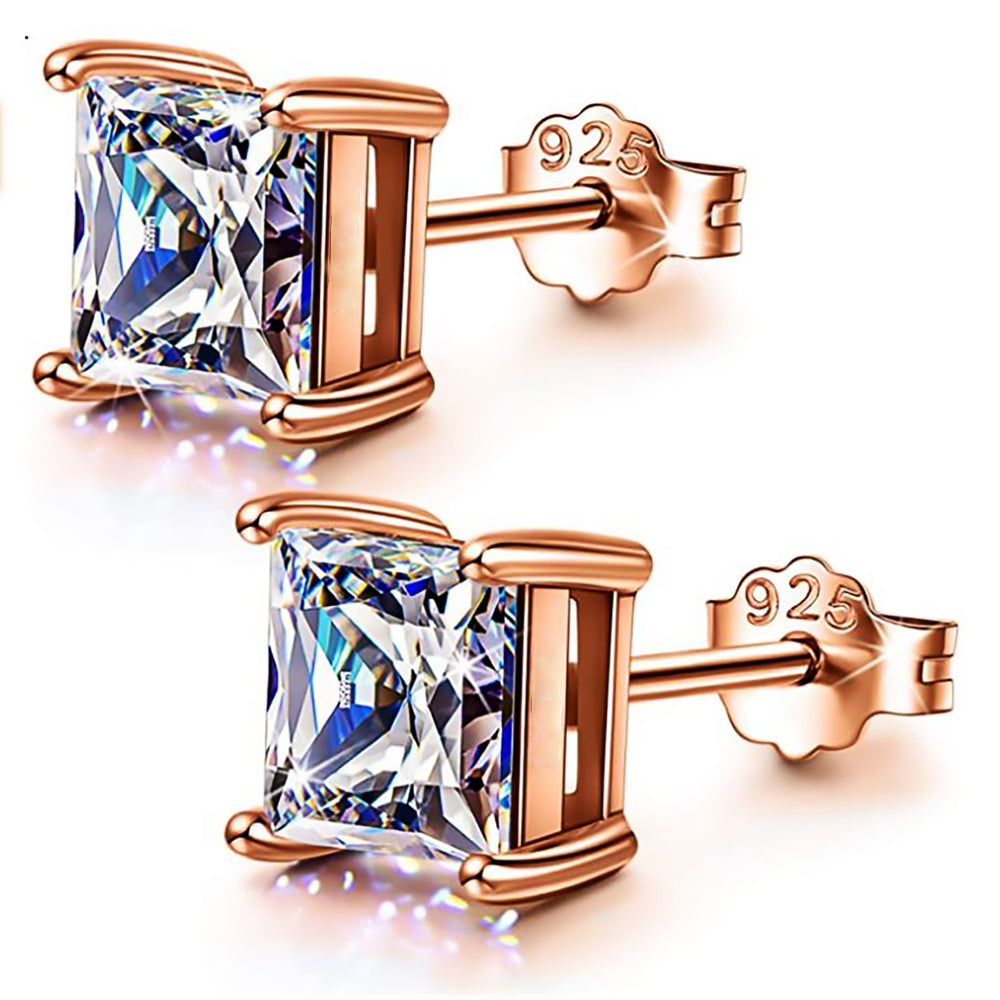 6.2carat / Pair .925 Sterling Silver 4-prong Square Cubic Zirconia Diamond Stud Earring Image 2