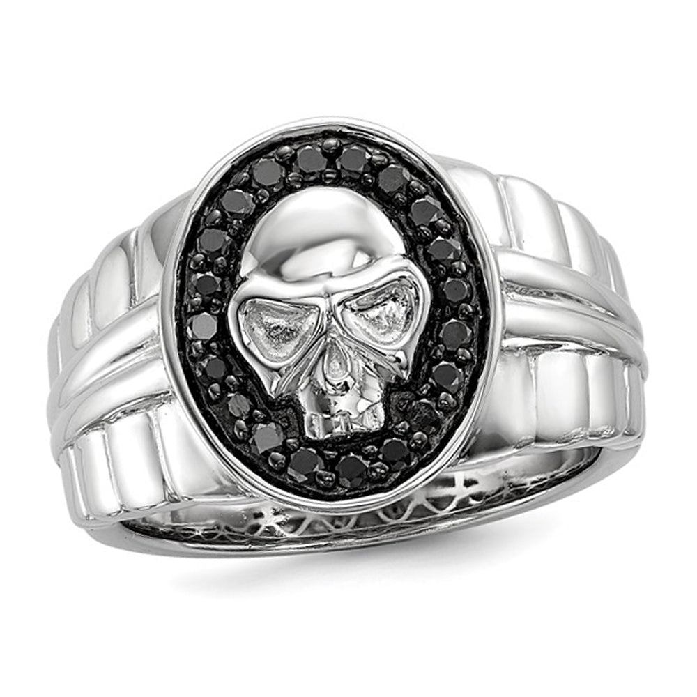 Mens Black Diamond 2/5 Carat (ctw) Polished Skull Ring in Sterling Silver Image 1