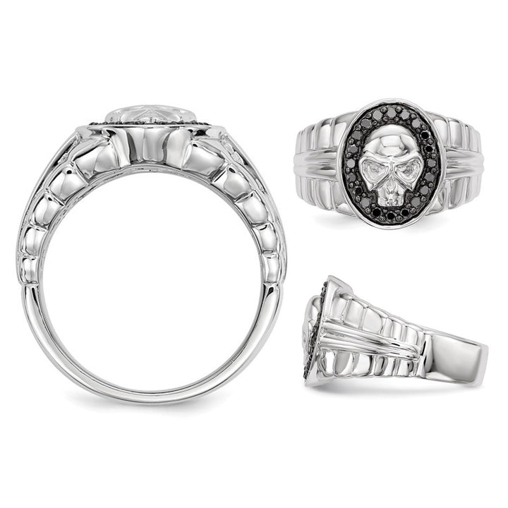 Mens Black Diamond 2/5 Carat (ctw) Polished Skull Ring in Sterling Silver Image 2