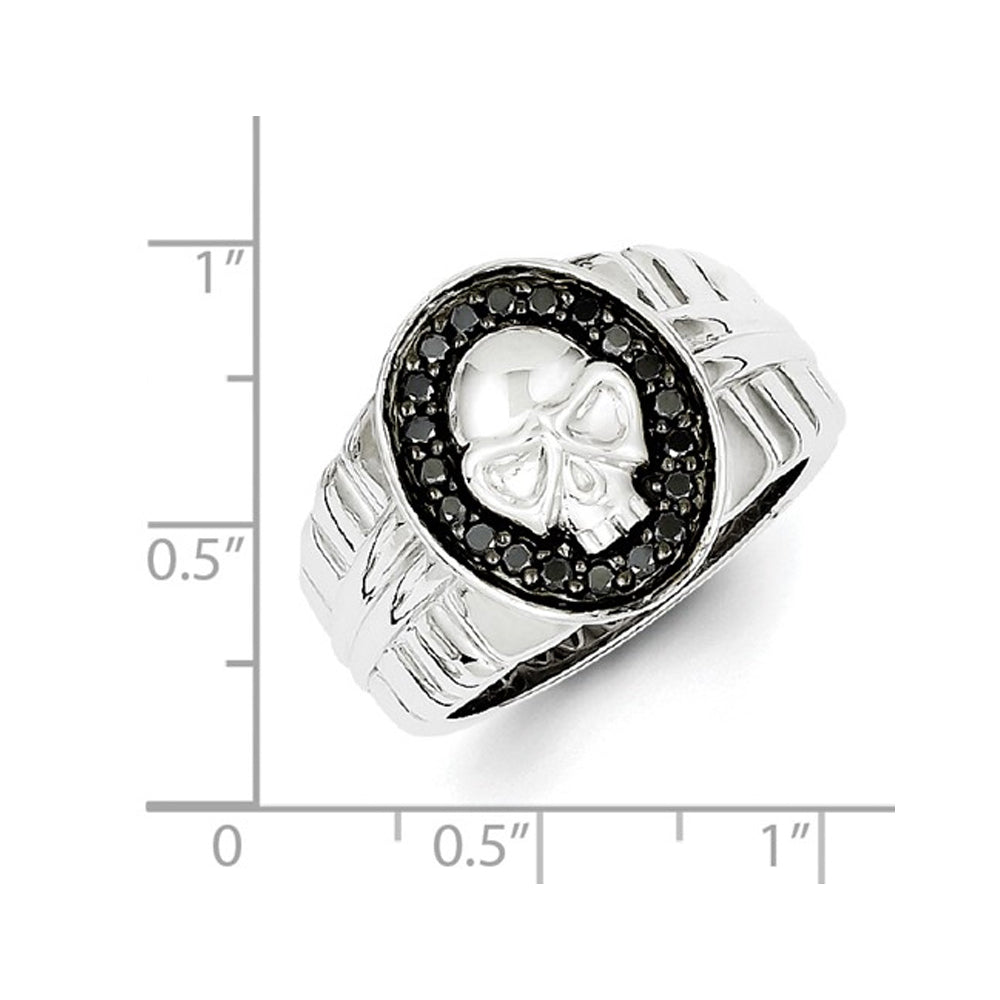 Mens Black Diamond 2/5 Carat (ctw) Polished Skull Ring in Sterling Silver Image 3