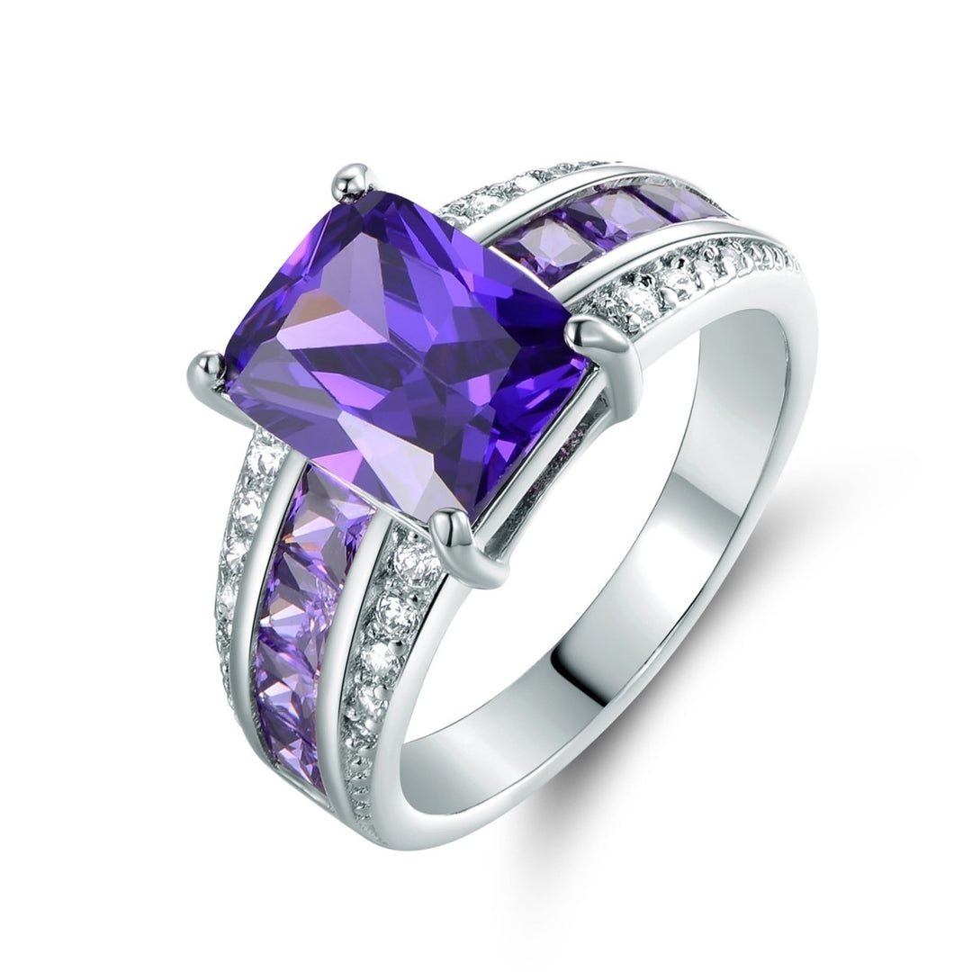 Princess Cut Amethyst Ring for Women  Refined 18K Gold-Plated Engagement Ring Adorned with Amethyst and Cubic Zirconia Image 1
