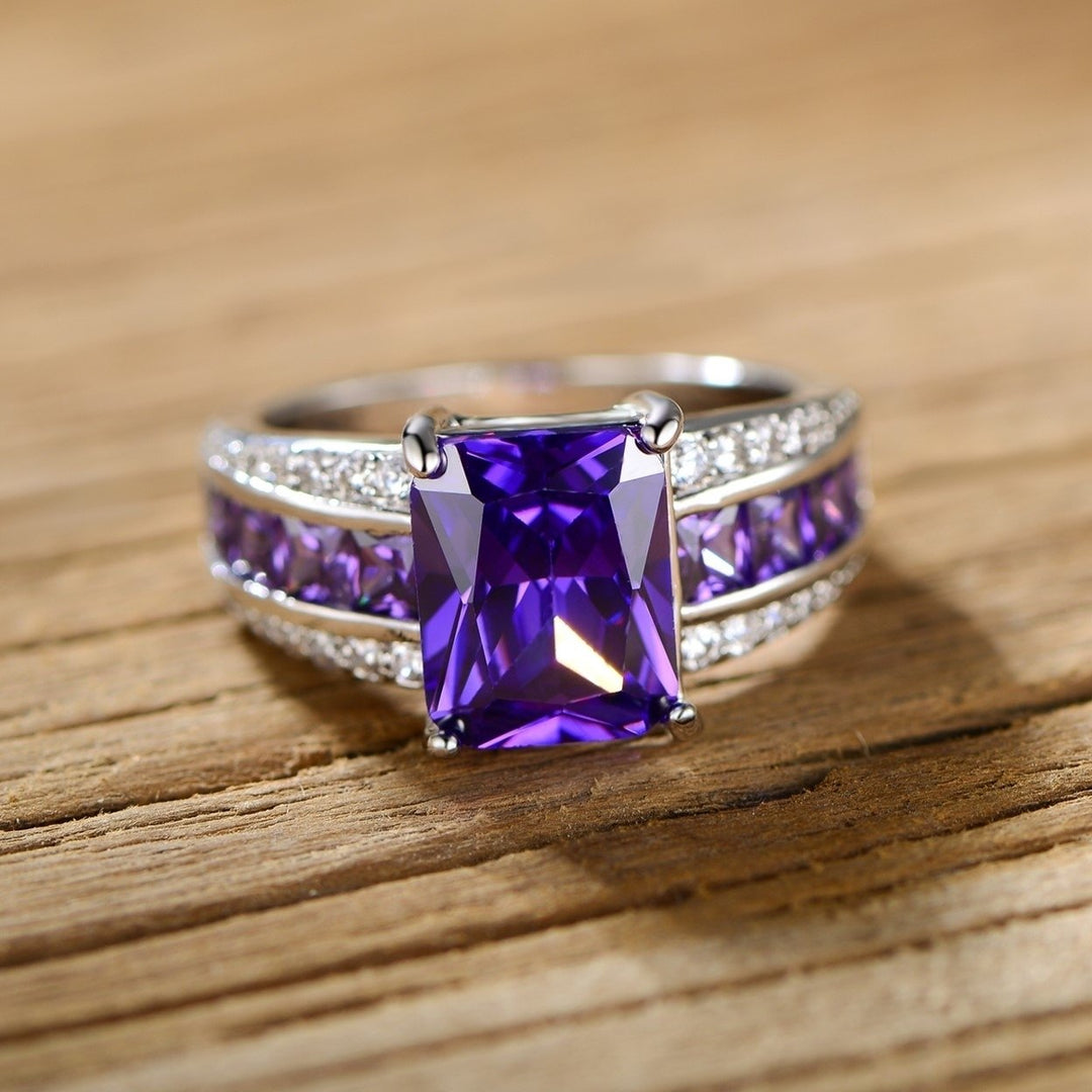 Princess Cut Amethyst Ring for Women  Refined 18K Gold-Plated Engagement Ring Adorned with Amethyst and Cubic Zirconia Image 2