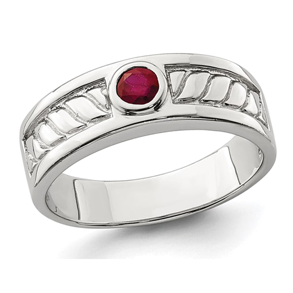 Mens 2.00 Carat (ctw) Ruby Ring Band in Sterling Silver Image 1