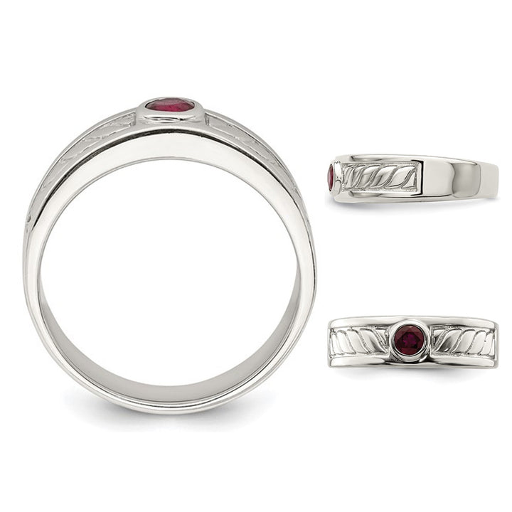 Mens 2.00 Carat (ctw) Ruby Ring Band in Sterling Silver Image 3