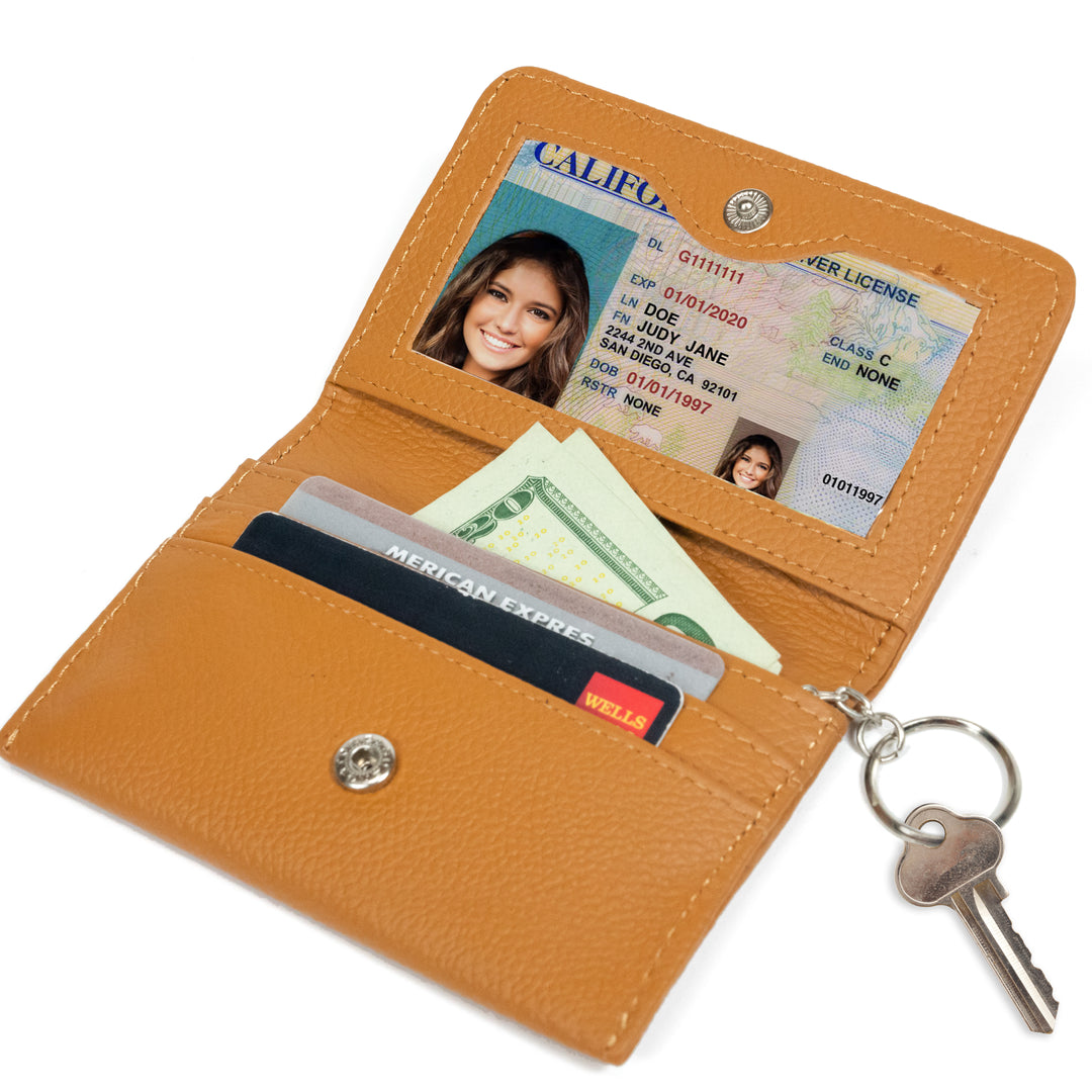 RFID Genuine Leather Key Ring Wallet Credit Card Holder 3 Slots ID Transparent Image 1